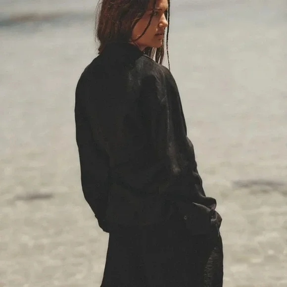 Zara Linen Tie Shirt With Knot Black NWT  Size Small - Picture 4 of 11